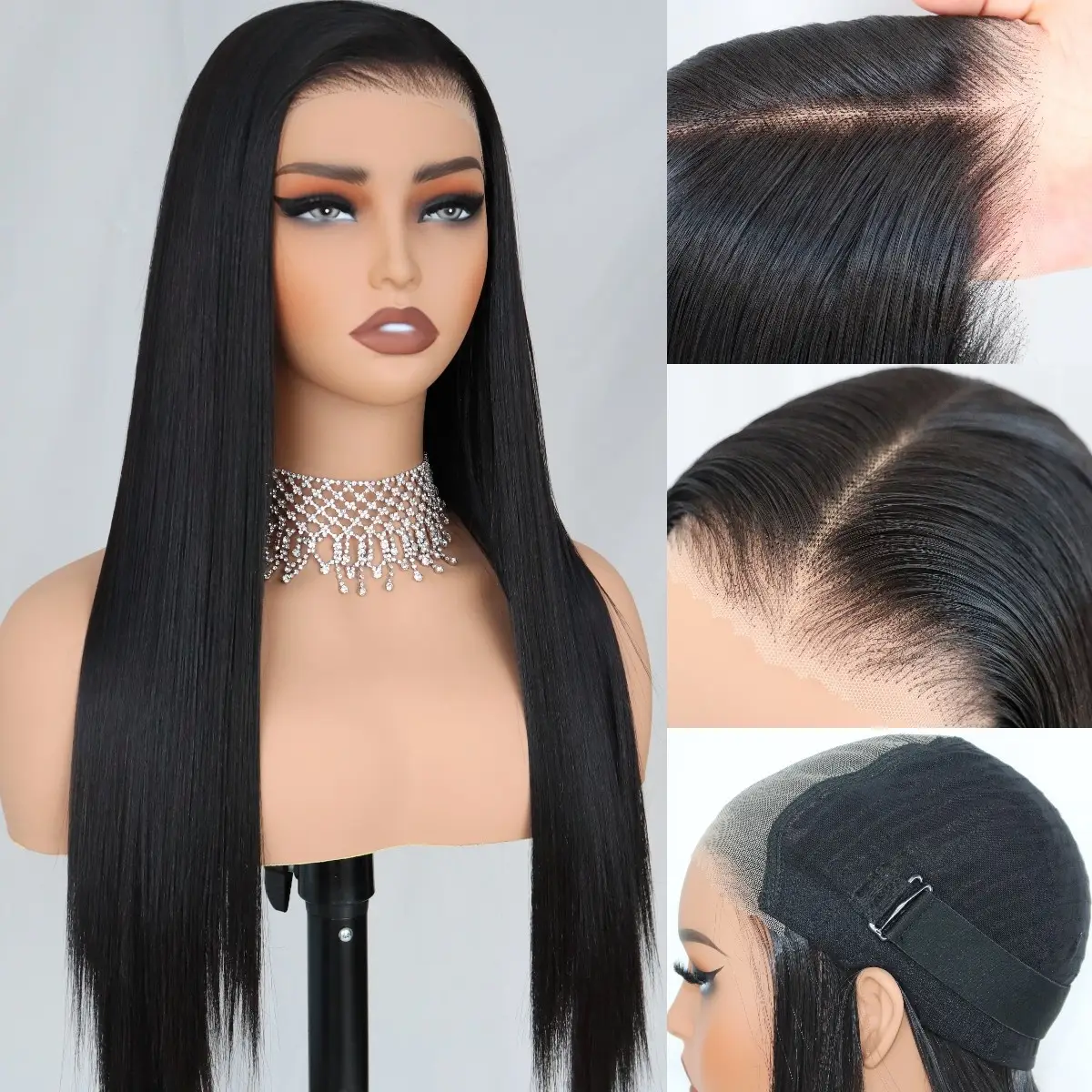 Ua Hair 9x7 Glueless Synthetic Lace Front Wig Wear And Go Pre Plucked Pre Cut Straight Wig Vivid Self Growing Clean Hairline with Tiny Knots Heat Res