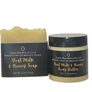 Goat Milk and Honey Soap and Body Butter Set w/ soap saver included-Gentle Cleansing and Nourishing Moisturizing Body Care for Sensitive Skin