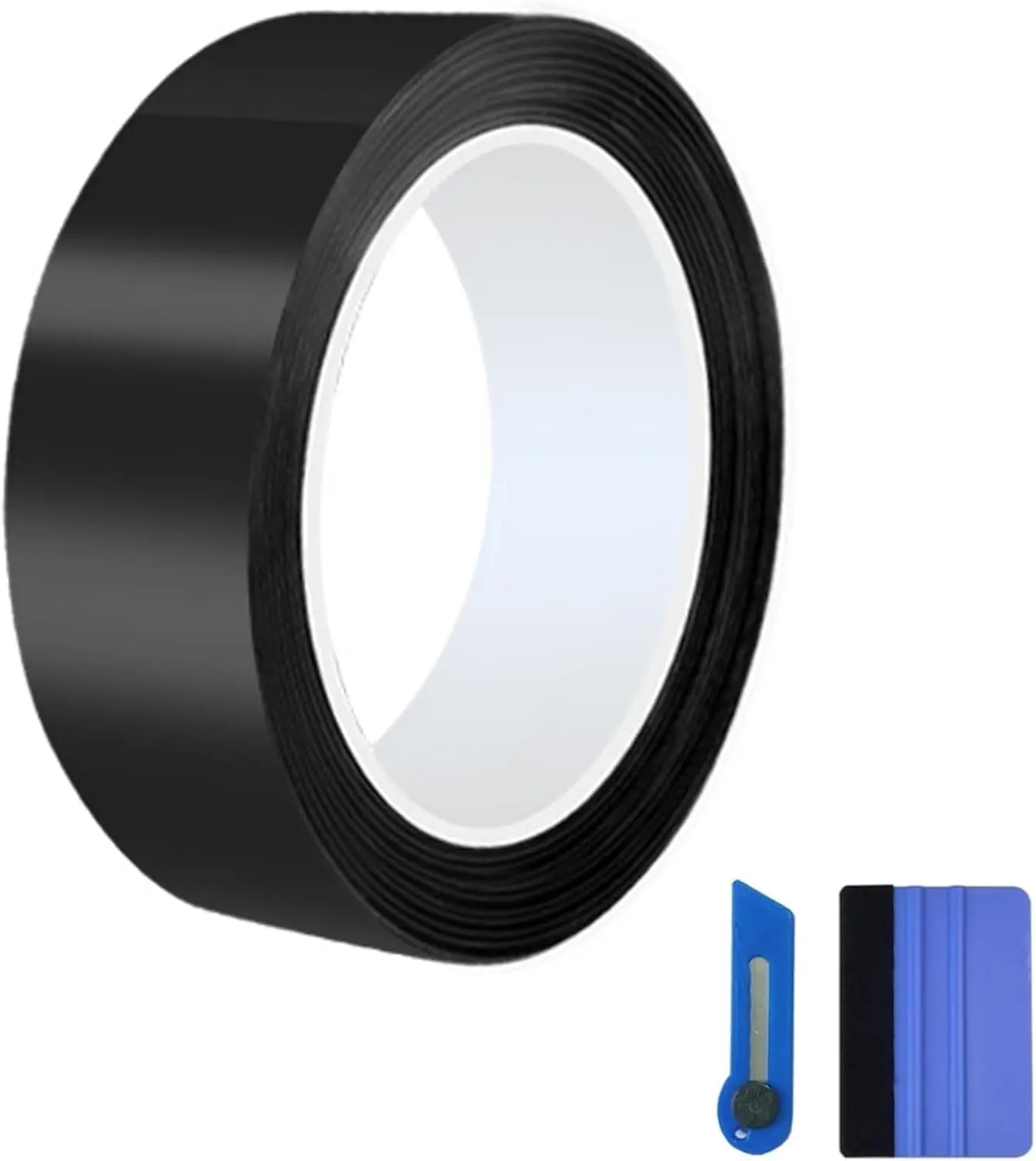 Gloss Black Vinyl Car Wrap Tape Roll - 2 in x 30 ft (2x30ft Roll) Self-Adhesive Chrome Delete Tape with Tool Kit, Air Release Adhesive, Abrasion Resistant, Heat Protection, Car Decoration for Door Sill, Window Trim Edge Guard