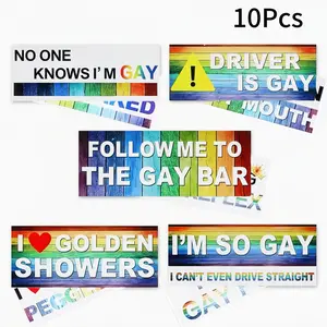 10 Pcs Magnetic LGBT Rainbow Bumper Prank Stickers, Funny Colorful Car Decals for Truck, Vehicle, Luggage, Window & Refrigerator