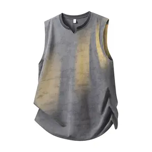 Men’s American tie-dye sports tank top for summer, lightweight ice silk, loose sleeveless T-shirt style—simple, versatile, casual, and comfortable.
