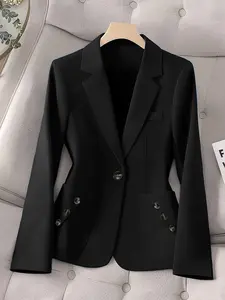 2026 New Pure Color Business Formal Women's Suit Jacket, High-End Casual Outerwear, Professional Look, Perfect for Office and Daily Wear