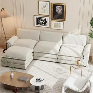 Sectional  3-Seat Movable Footrest  L-Shaped  With Reversible Toffee Chair sofa bean bag set
