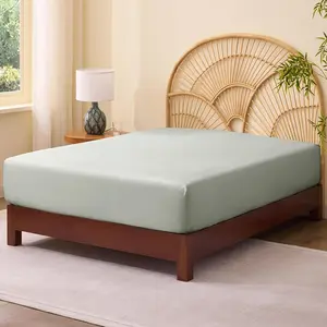 Bamboo Fitted Sheet, Cooling Sheets Queen Size, Viscose Derived from Bamboo, and Soft Breathable Bottom Sheets, Queen, Grey Green