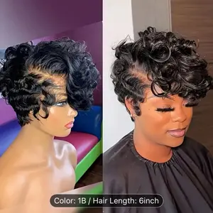 13x4x1 Inch Lace Front Wig Human Hair 6 Inch Loose Body Wave Pixie Cut Wig For - 130% Density No Shedding/Tangling, Side Part Natural Look, Short Hair Wig, Everyday Style Wig, Curly Pixie Cut, No Shedding Wig