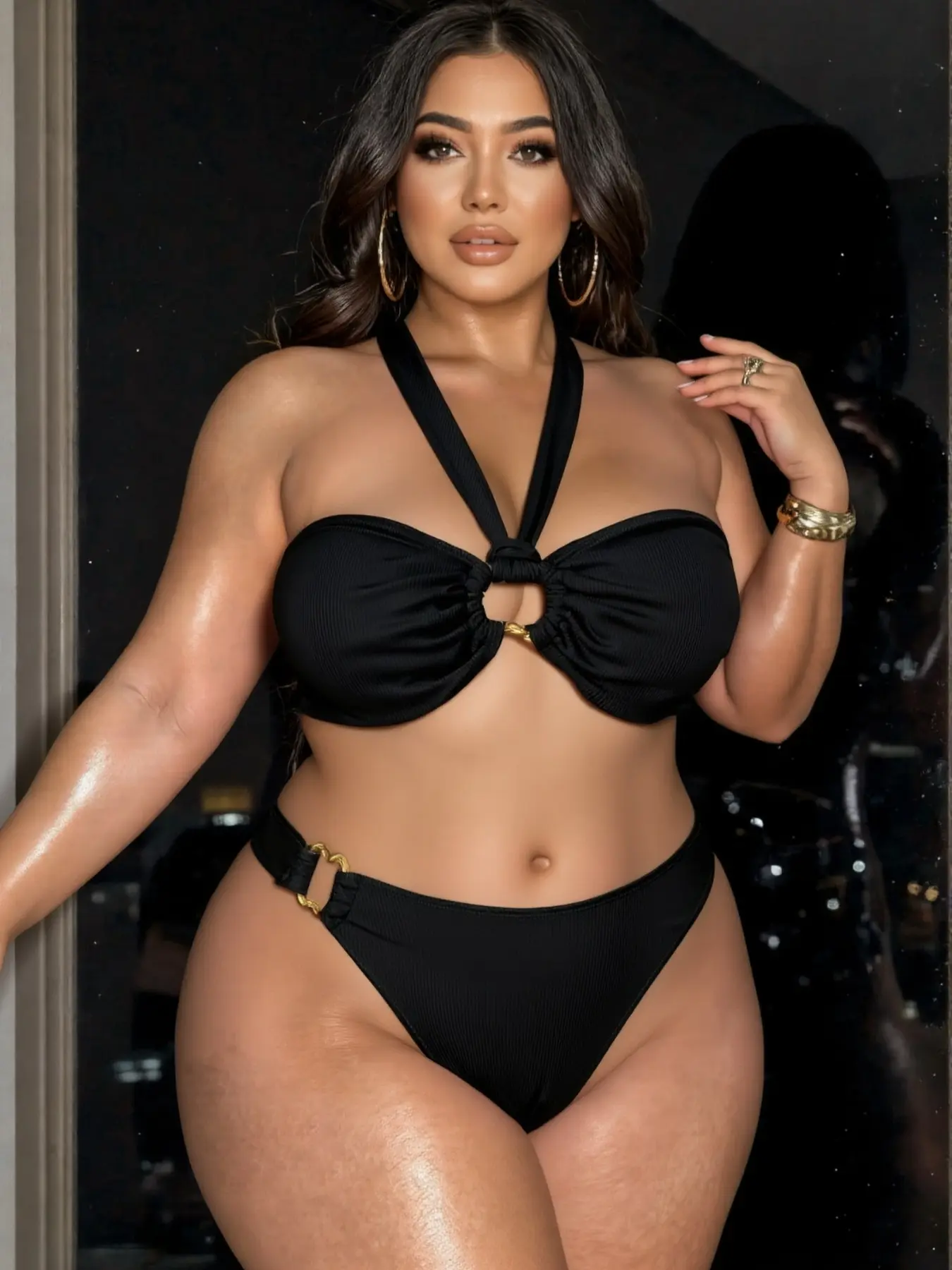 Women's Punk Style Backless Bikini Set, Bikinis Sets, Solid Backless Swimsuit, Sexy Plus Size Swimwear, Thick Fabric, Perfect for Pool Parties & Beach Fun, Plus Size Swimsuits