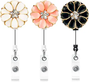 3 Pack ID Badge Holder with Camellia, Bling Rhinestone RN Badge Reel Retractable, Women Nurse Badge Holder Retractable  Clip