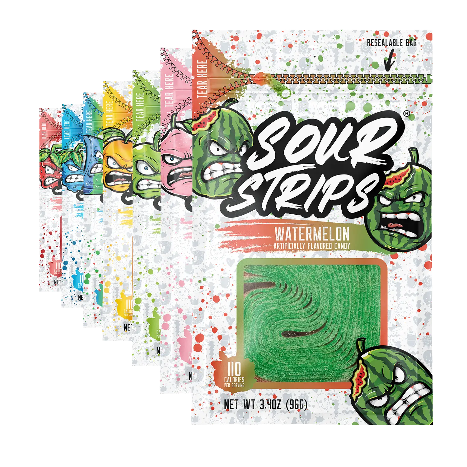 Starter Pack - Seven Pack - Sour Strips - Sour and Sweet Candy Snack