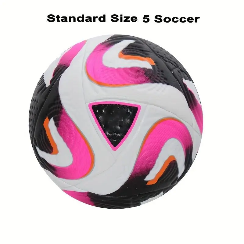 Professional Size 5 Soccer Ball - Durable PU Material, Seamless Fit for Training & Competition, Black/Pink