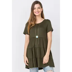 Olive Short Sleeve Tiered Tunic