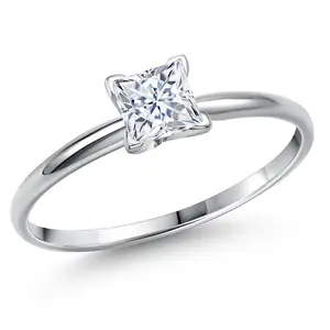 14K White Gold White Moissanite Engagement Ring For Women | 0.80 Cttw | Princess 5MM | Gemstone Birthstone