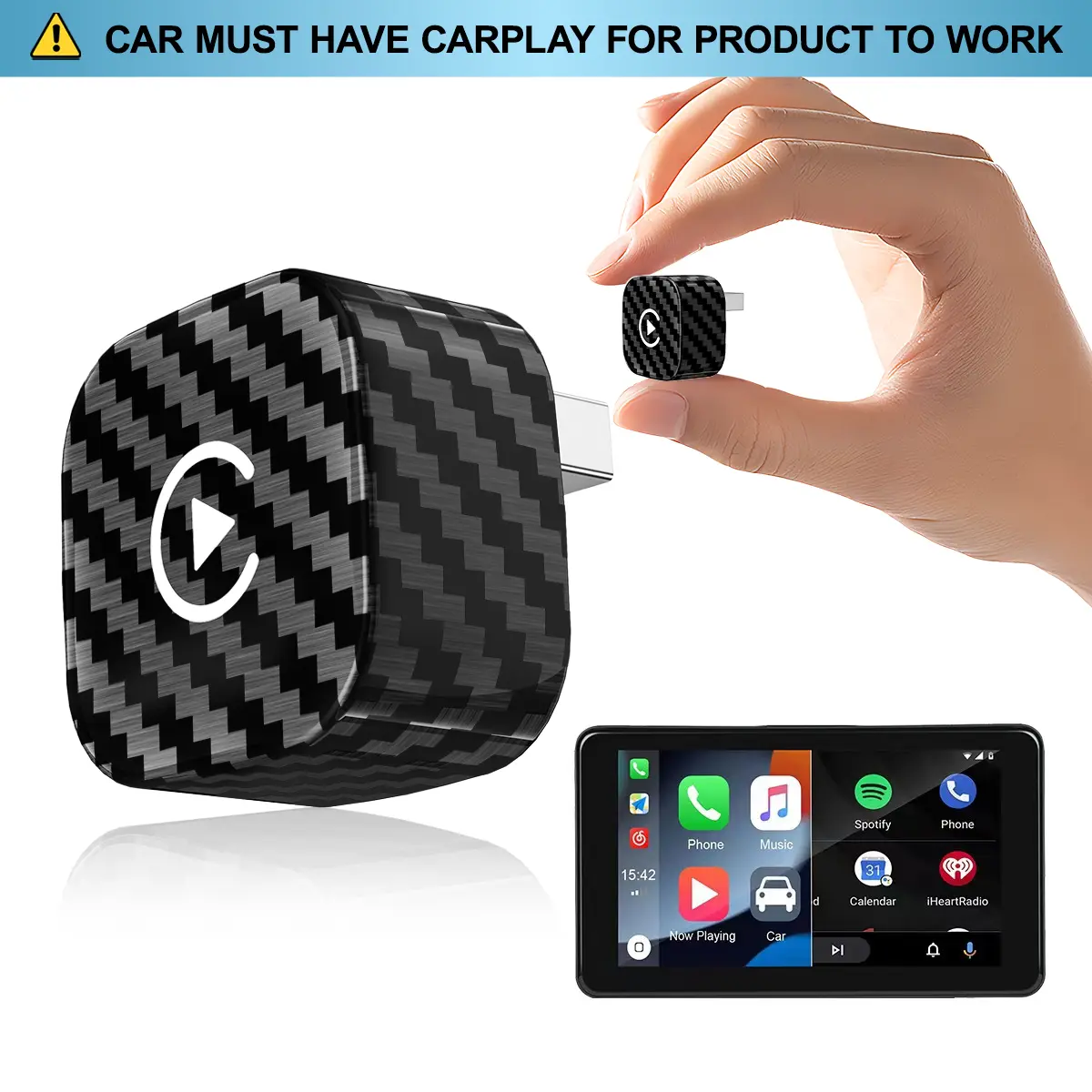 Yurnlv X 2026 New Mini Wireless CarPlay Adapter for iPhone/Android, 2-in-1 for Apple CarPlay and Android Auto,converts wired connection to wireless, Plug & Play, stable, lag-free operation, hands-free kit (carbon fiber).