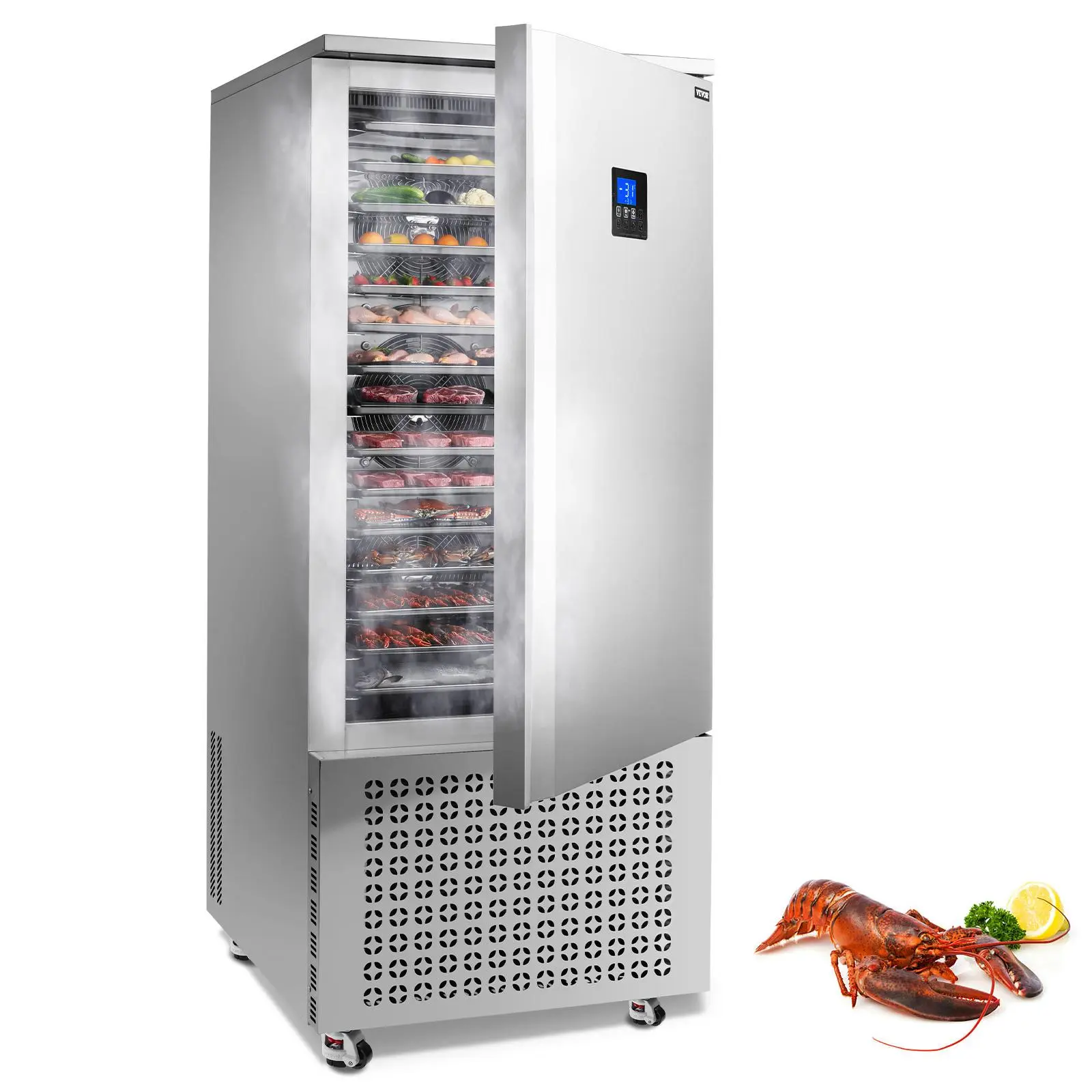 【Backtoschool】VEVOR Commercial Blast Freezer, 370 L / 13.1 Cu.ft Blast Chiller with 15 Trays, Blast Chiller Freezer Chest with 4 Freezing Modes, Stainless Steel Food Blast Freezer with Casters for Restaurant, Seafood