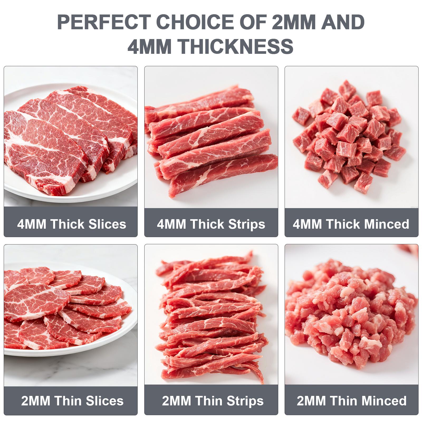 【ONCE FOR ALL】Manual Meat Slicer for Fresh Raw Meat (with Steady Grip), Meal Prep for the Week, Adjustable Thickness 2mm or 4mm, 17 Blades get 18 Fresh Meat Slicer, Meat Cleavers can be Sliced, Striped, Diced -Gray Fruit Chopping Appliance Kitchen Utensil