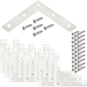 20 count 3 x 3 Inch  L Flat Shape Braces Corner Bracket, 80x80 mm Decorative Corner Brackets Mending Plate, Stainless Steel 90 Dgree Angle Bracket for  Furniture Fixing