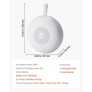 VEVOR Sound Machine, 30 Soothing Sleep Sounds, 3-in-1 Portable and Hangable White Noise Sound Machine with Auto-Off Timer, Soft Ring Light and Memory Function, for Baby, Adults, Home, Office Travel