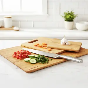 Freshware Bamboo Cutting Boards for Kitchen – Set of 3 Wood Cutting Board with Handles, Large Medium Small, Knife Friendly, Serving Tray for Meat, Vegetables, Fruit & Cheese