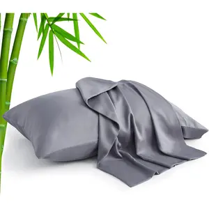 Pillow Cases Standard Size Set of 2, Rayon Derived from Bamboo, Cooling Pillow Cases for Hot Sleepers & Night Sweats, Breathable and Silky Soft Envelope Pillowcases(Grey, 20"x26")