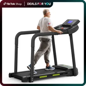 【300LB Capacity】LIVIVOX Senior-Friendly Treadmill with Long Handles , Extra-Wide Running Deck Fitness Home Treadmill with Large LED Display Compact Design Fits Small Spaces BlackFriday Portable Walking Machine Foldable Exercise Equipment