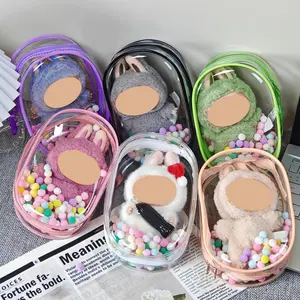 Protective Cover Only 1Pcs Lightweight Doll Pendant Protective Cover with Hang-up Ring Soft Storage Bag with Zipper and Colored balls Clear Display Storage Boxes for Labubu Cute Dolls