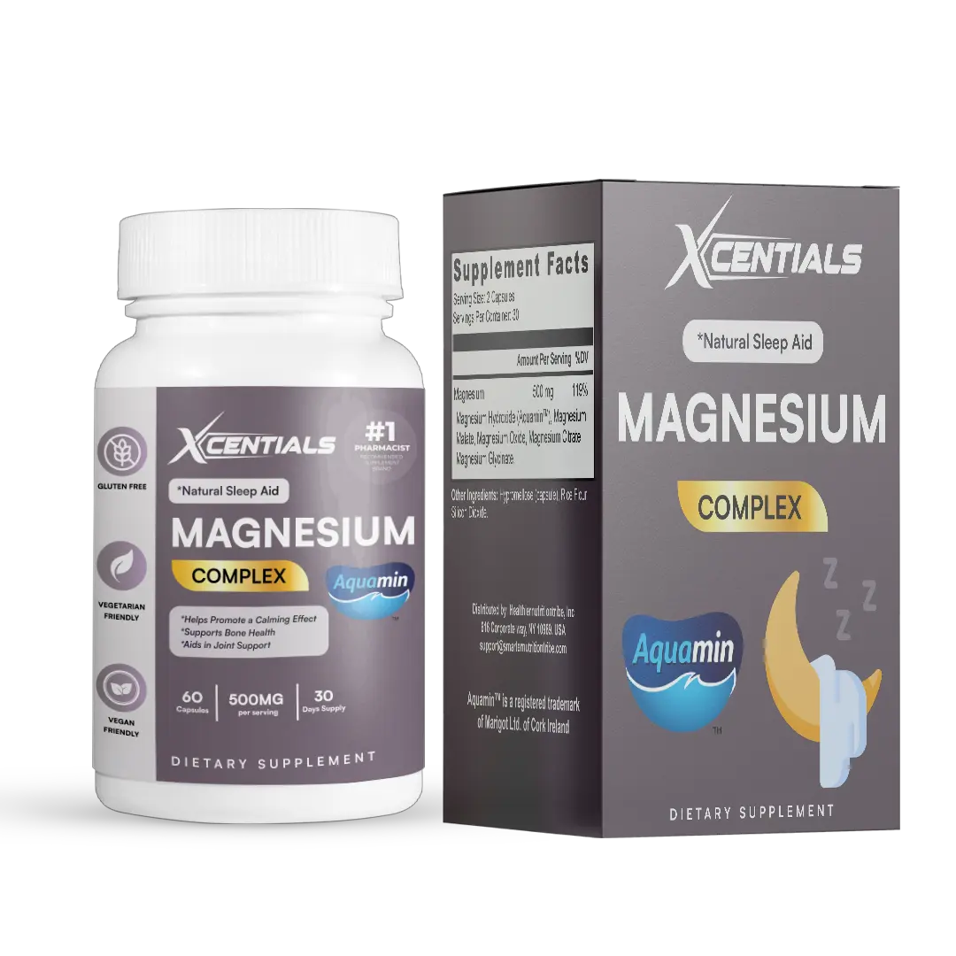 Xcentials Aquamin Magnesium Complex 500mg Tablets - Vox Nutrition US Formulation, Natural Sleep Aid, Bone Health Minerals Dietary Supplement (60 Count, Box Included), Prop 65 Safe