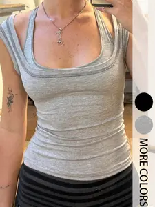Reversible Y2K Style Slim-Fit Women Tank Top, Vest, Summer Fashion Kint Fabric, Knit, Moderate Thickness, Versatile Wear for Casual, Womenswear