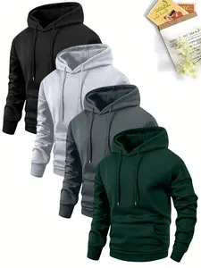 Autumn and Winter Men's Four-Piece Set Solid Color Hoodie Sports Jacket with Drawstring Design and Kangaroo Pocket Suitable for Autumn and Winter Street Fashion, Jogging Workouts, Travel, Vacation, Outdoor Commuting Camping Wear, Men's Casual Hooded Sport