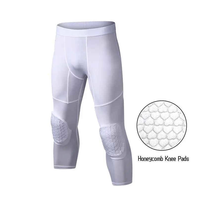 Men's 3/4 Padded Breathable Lightweight Compression Leggings with Knee Protection - Compression Pants for Running, Biking, Baseball & Softball
