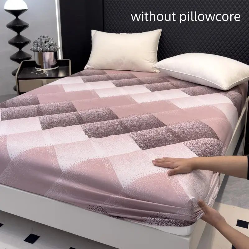 Geometric Plaid Pattern Fitted Sheet, 1 Count Soft Comfortable Bedding Sheet, Comfy Bed Accessories, Summer for Gift, Bedding Supplies for Home Bedroo