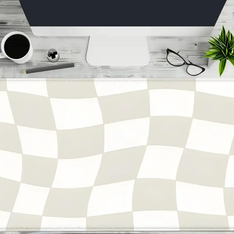 Wavy Checkerboard Pattern Mouse Pad, Rectangle Gaming Mouse Pad, Non-Slip Rubber Base Stitched Edge Desk Pad Cute Desk Accessories for Desk Laptop Desktop Office Desk Accessories, Computer Desk Accessories, Desk Supplies