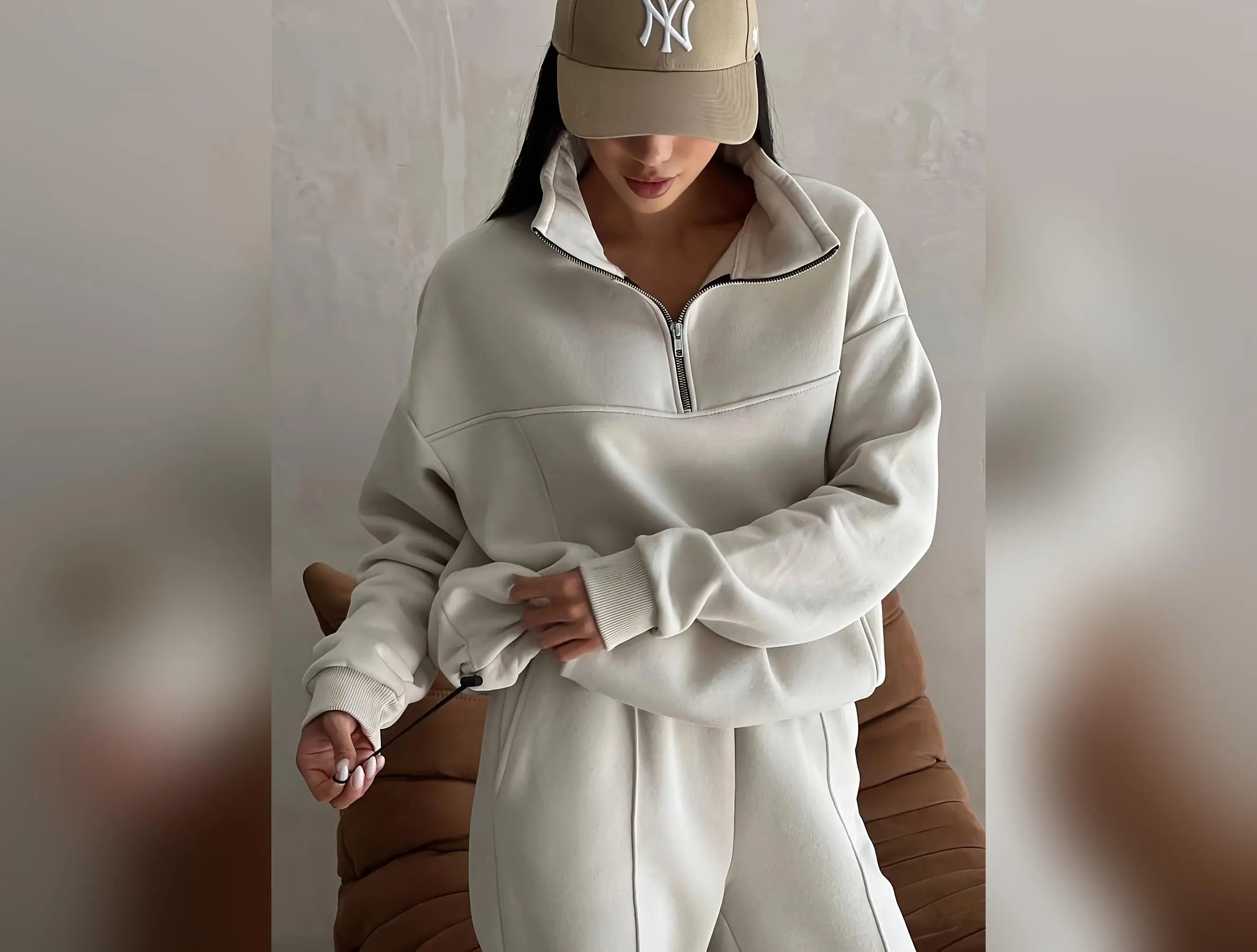 2 Pcs Women's Solid Color Sweatshirt & Pants Set - Long Sleeve Quarter Zip Drop Shoulder, Pockets Jogger Pintuck Sweatpants, Comfortable Casual Wear for Everyday