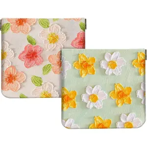 2Pcs PU Leather Small Squeeze Coin Purse Pouch Mini coin Bag Unique And Cute Wallet Cosmetic Bags Change Bag For Women Girls Men (Pink and Yellow Flowers L