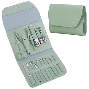 Manicure Set Professional, Nail Clippers, Pedicure Kit, 16 in 1 Grooming Kit Stainless Steel, Toenail Scissors Tools with Luxurious Leather Travel Case for Men Women Mint Upgraded Version