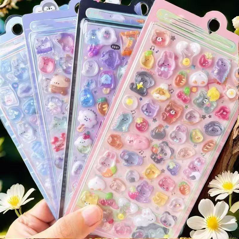 4 Sheets 3D Cartoon Animal Rabbit Candy Stickers, High-Quality Decals for Scrapbook DIY Crafts Notebook Phone Decoration
