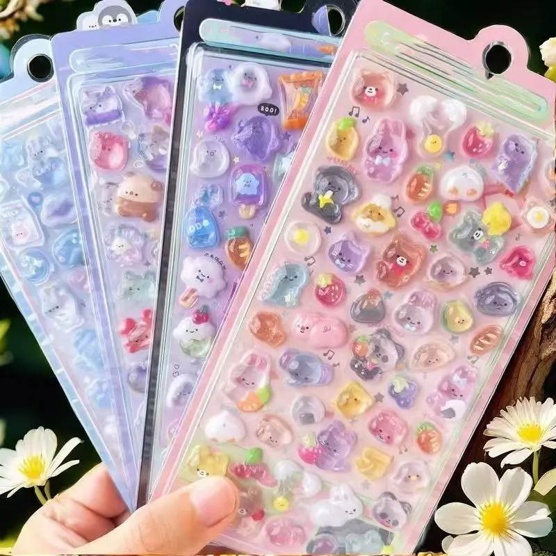 4 Sheets 3D Cartoon Animal Rabbit Candy Stickers, High-Quality Decals for Scrapbook DIY Crafts Notebook Phone Decoration