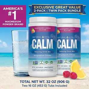 （Flash Sale 2 bottles）Natural Vitality Calm Magnesium 16oz Powder | Raspberry Lemon Flavored Supplement | Non-GMO, Vegan & Gluten Free Formula