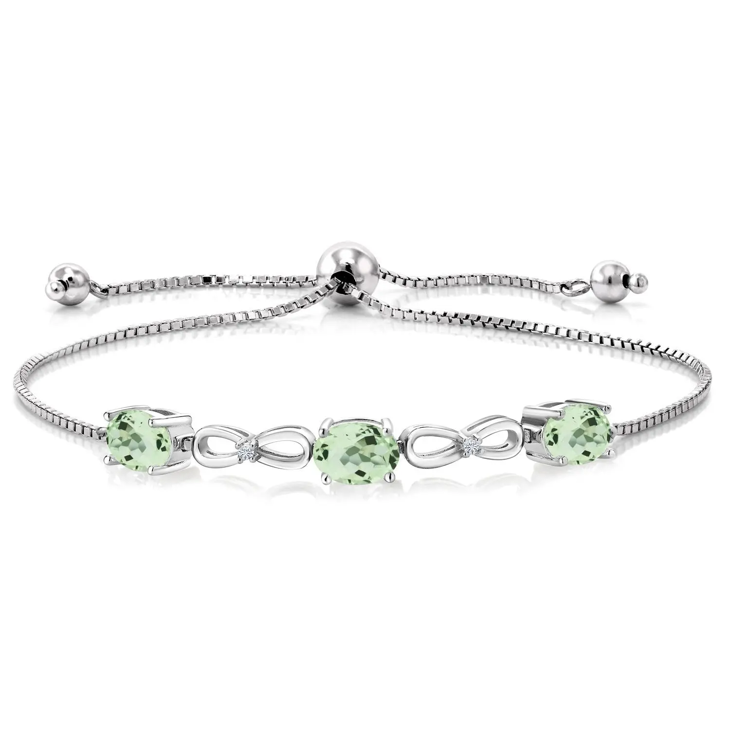 925 Sterling Silver Infinity 3-Stone Bracelet for Women with Gemstone Birthstone and Lab Grown Diamond Accents | Oval 7X5MM and Round 1.3MM | Fully Adjustable to 9 Inch | Fine Jewelry for Her Mom Wife