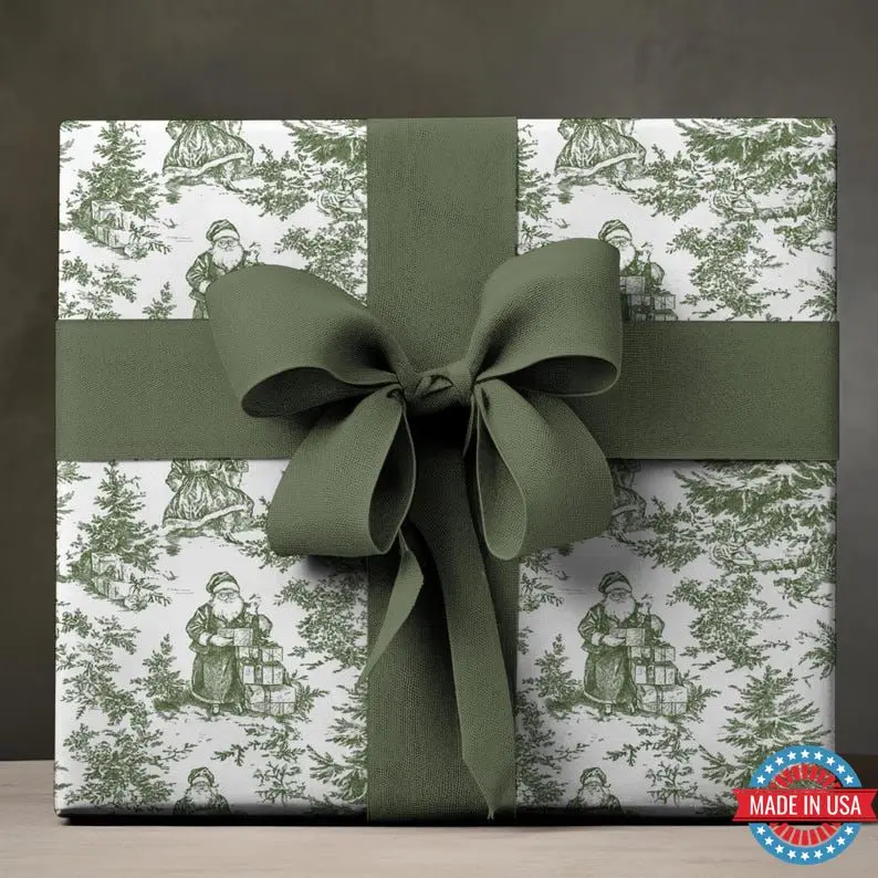 Vintage Santa Toile Christmas Wrapping Paper: Red, Green, Navy, Charcoal