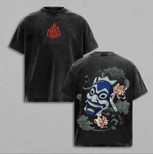 tiktok shop  Avatar The Last Airbender Zuko Blue Spirit Mask T-Shirt Anime Graphic Tee Vintage Streetwear Unisex Oversize Heavyweight Cotton T Shirt Gift For Anime Fan Anime Double Printed Washed Tee