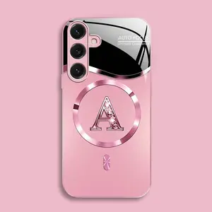 Suitable for [Galaxy S25] high-end MagSafe phone case🥰, Luxury Personal Initial Magnetic Case Viral Bling Diamond Letter Cover #SummerVibes 952