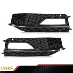 Fit For 13-16 Audi A4 Quattro S4 S-Line Pair Fog Light Grilles Black & Chrome