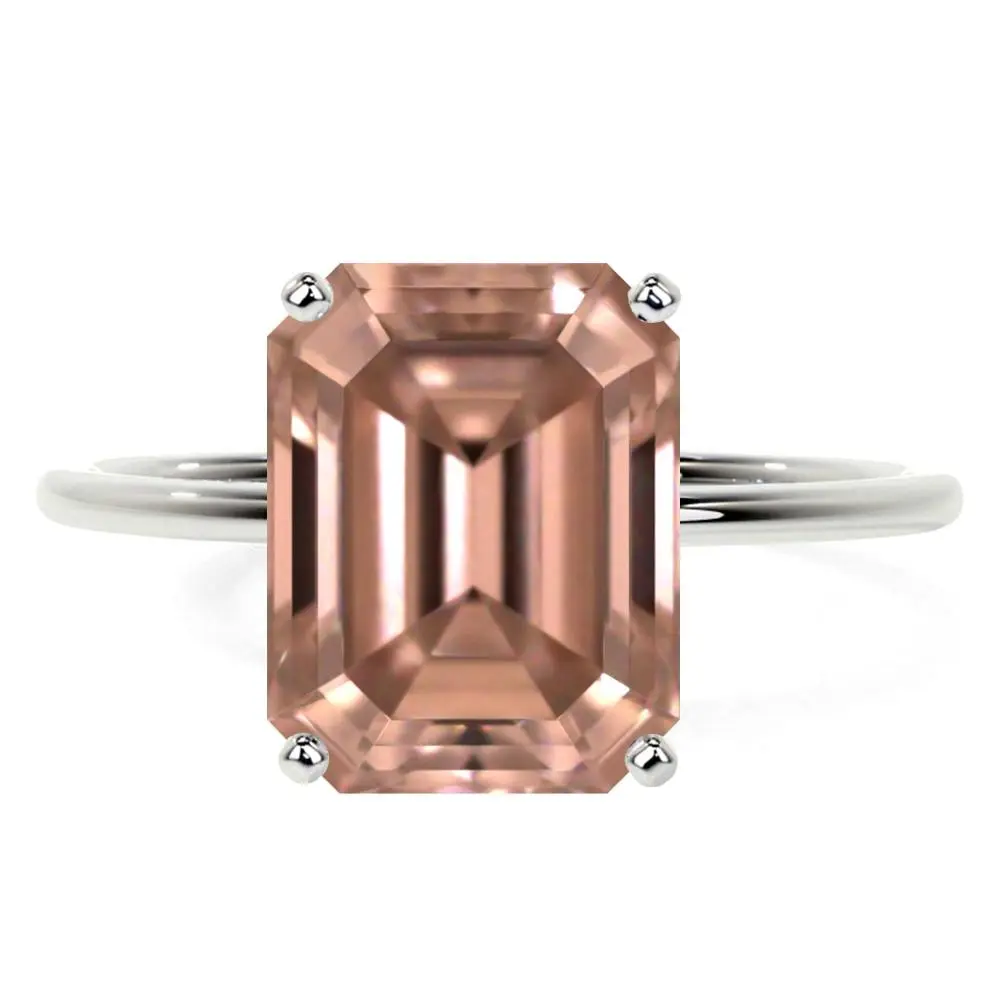 Natural Emerald Cut Morganite Solitaire Ring (1.00cts)-RMG073-7X5-AAAA