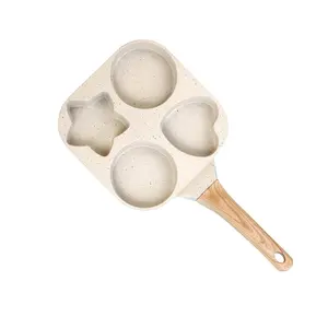 Non-Stick Star Hole Design Egg Frying Pan with Handle, Four Hole Skillet for Cooking Breakfast Eggs and Toast, Essential Kitchen Tool, Nonstick Egg Pan