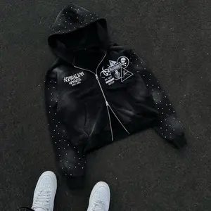 ASPIRATION 2 WAY ZIPPER RHINESTONE ZIP-UP HOODIE