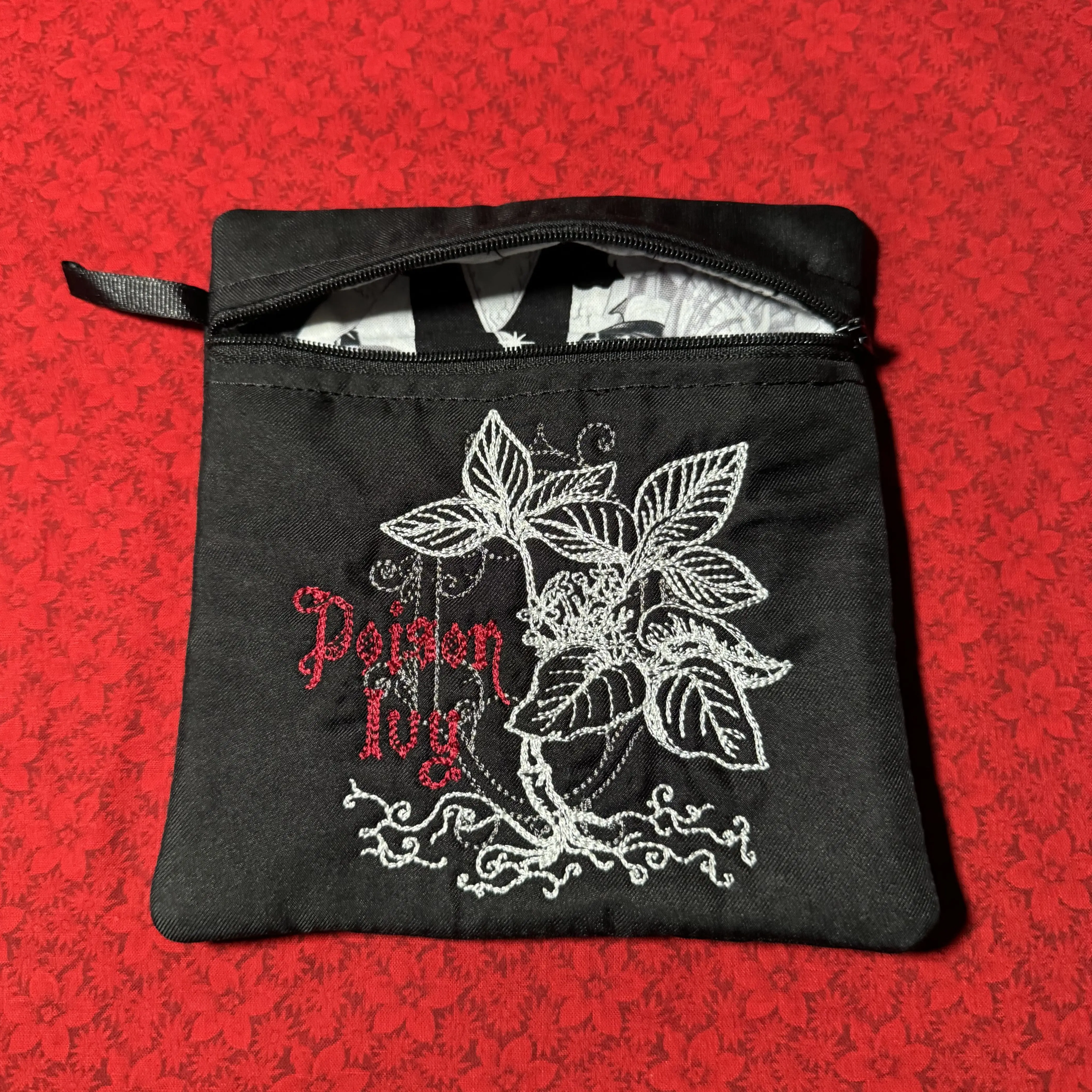 Bramble & Bone Embroidered Zipper Pouch (Black, 6x6)