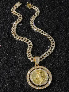 New Men's Full Diamond Chain Hip Hop Style Rotating Scythe Death Pendant Necklace, Vintage Luxury, Cuban Link, Gold Coin Charm