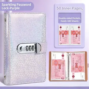 A6 Sparkling Cash Savings Book with Password Lock, Large Capacity Money Folder, Financial Planning Savings Book, Ideal for Saving Money, Savings Challenge Planner