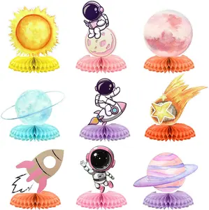 9 Pcs Outer Space Birthday Party Decorations Two The Moon Birthday Decorations Girls Space Themed Honeycomb Table Centerpieces for Party Galaxy Party Table Decoration Planet Astronaut Party Supplies