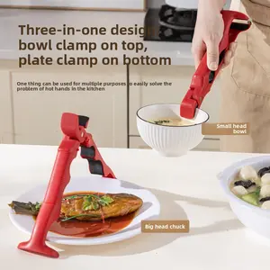 3-in-1 Heat-Resistant Plate and Bowl Tongs, Kitchen Silicone Tongs, Microwave Silicone Tongs, Steamer Bowl and Plate Tongs, Oven Non-Slip Food Tongs