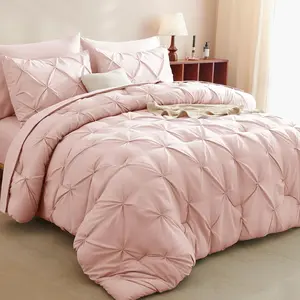 Cozylux Twin Comforter Set with Sheets Blush Pink, 5 Pieces Pintuck Bed in a Bag, Twin Bed Set Gift for Family, Pinch Pleat Bedding Set with Comforter, Sheets, Pillowcase & Sham CozyLux